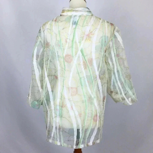 Beaded Sheer Top Faux Pearls L Petite Green Fairycore Boho Romantic Art To Wear - Picture 4 of 8